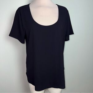 Ann Taylor Navy Scoop Neck Blouse Women’s Large Shirt Sleeve Draped Career Top